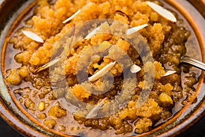 Moong Dal Halwa or Mung Daal Halva is an Indian sweet /Â dessert recipe, garnished with dry fruits